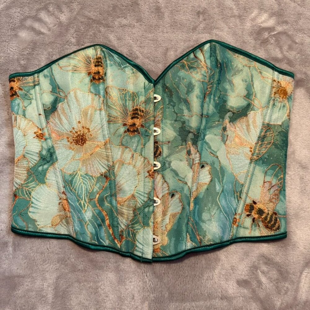 NWT SHEIN Y2K Bee Jacquard Boned Corset Top Plus Size 2XL Green Floral - Picture 2 of 11